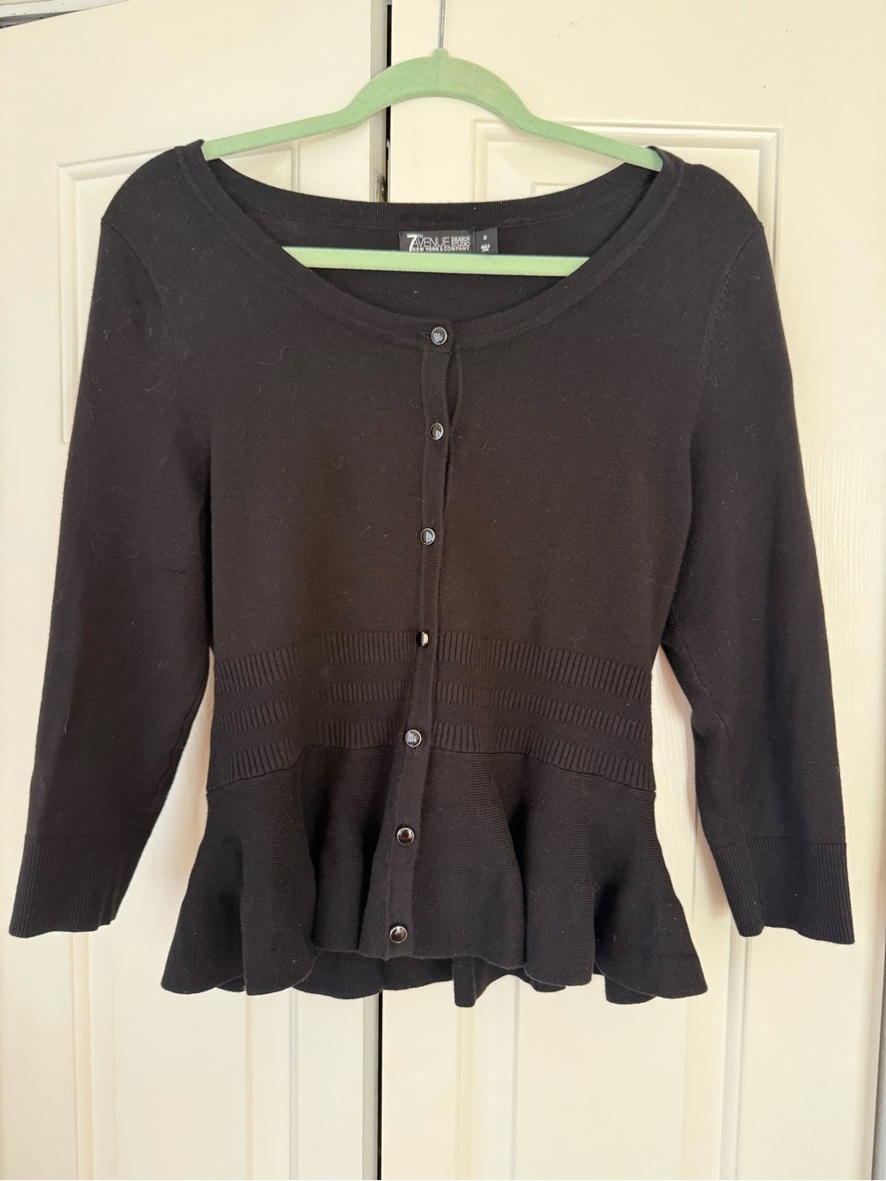 Black Peplum Button-Front Cardigan by 7th Avenue